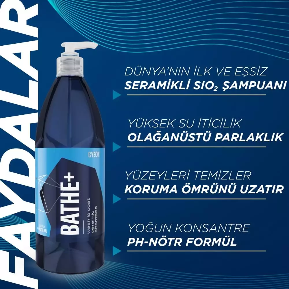 GYEON%20Q²M%20Bathe+%20Plus%20Seramik%20Bazlı%20PH%20Nötr%20Cilalı%20Oto%20Şampuanı%201000%20ml%20-Su%20İtici%20Araç%20Yıkama%20Köpüğü